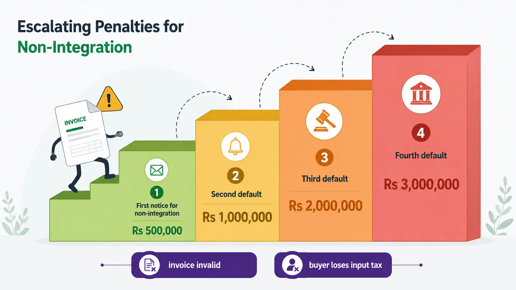 FBR digital invoicing penalties rising from Rs 500,000 for the first notice to Rs 3,000,000 for repeated non-integration