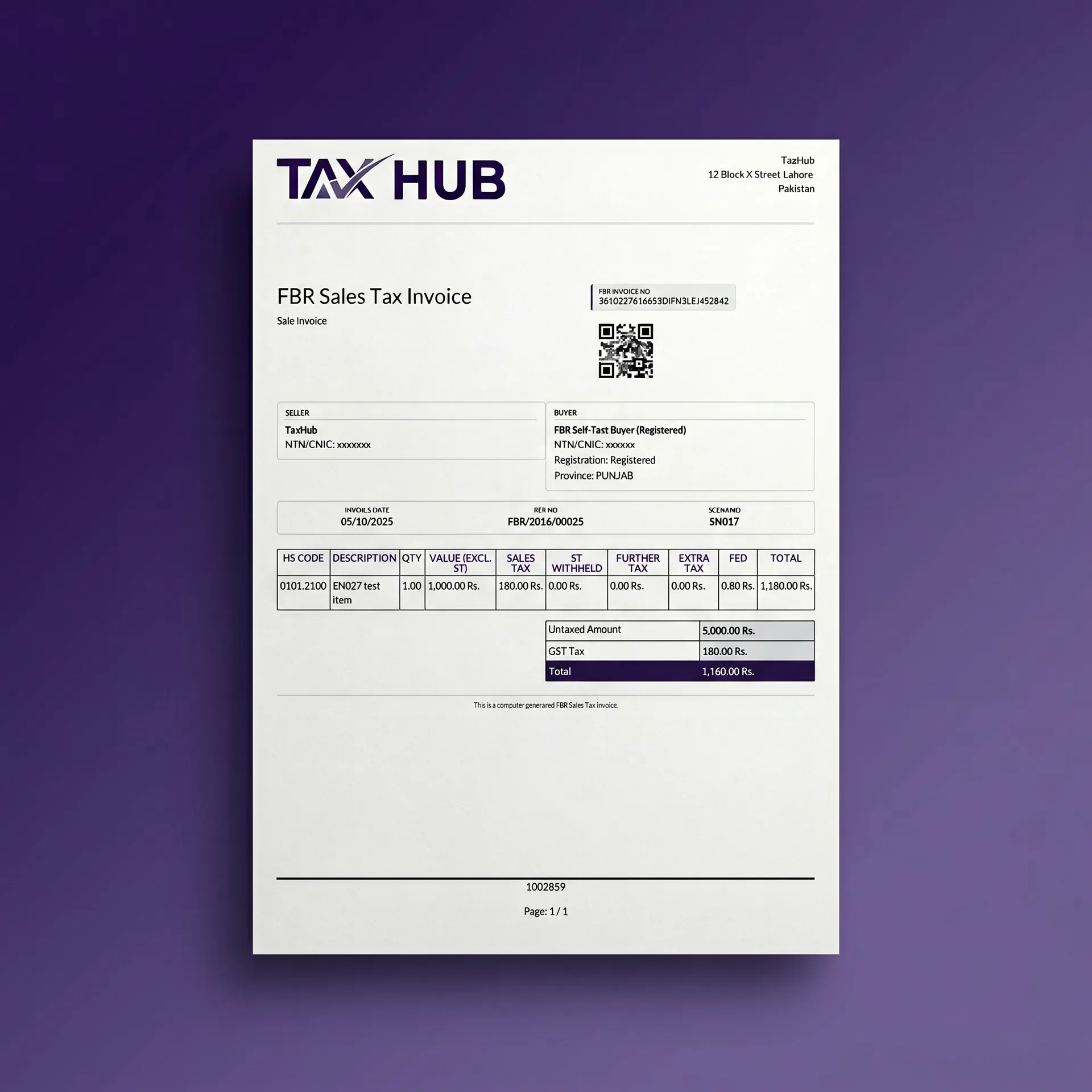 FBR-compliant tax invoice in TaxHub