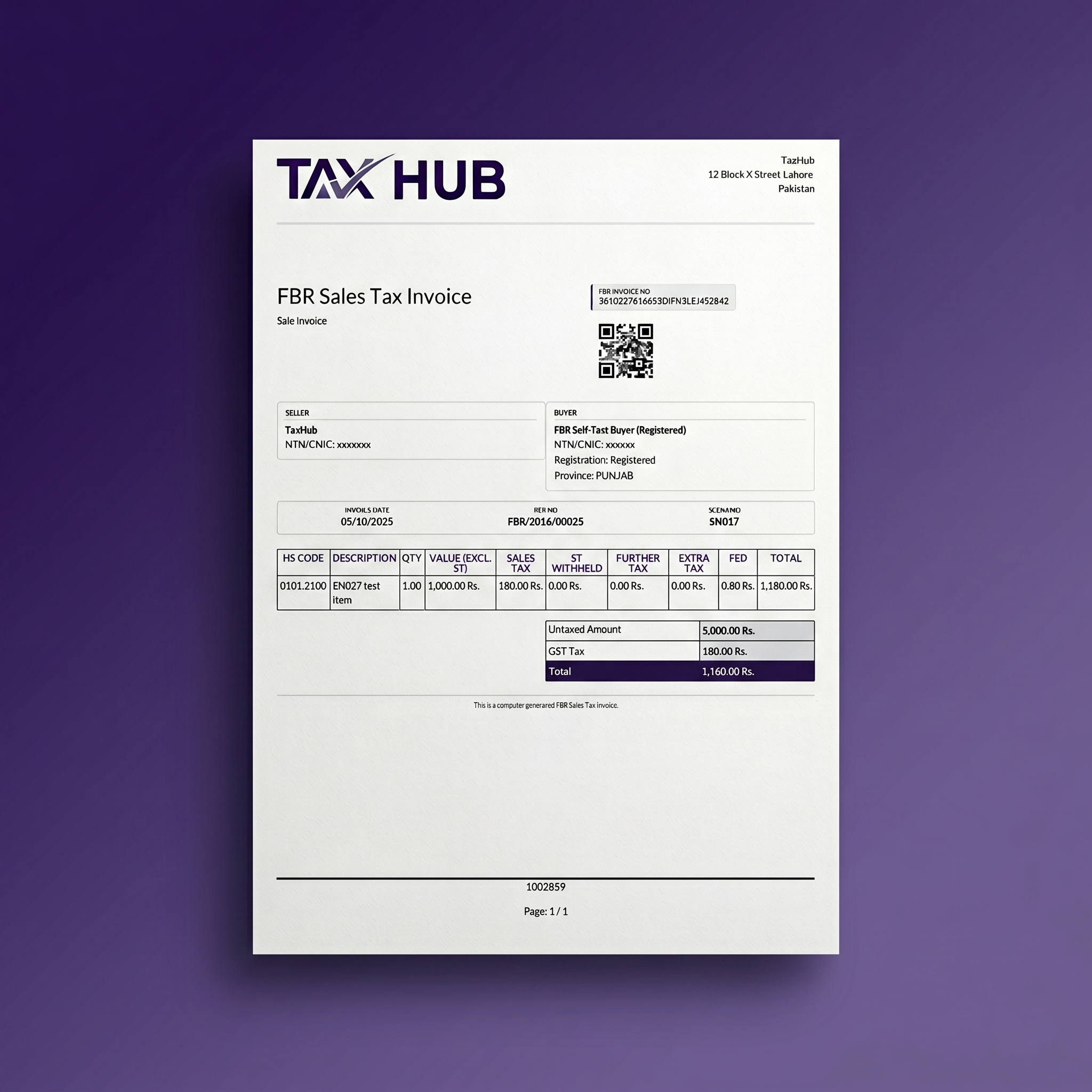 FBR-compliant tax invoice in TaxHub
